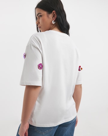 Simply Be White Embellished Flower T-Shirt