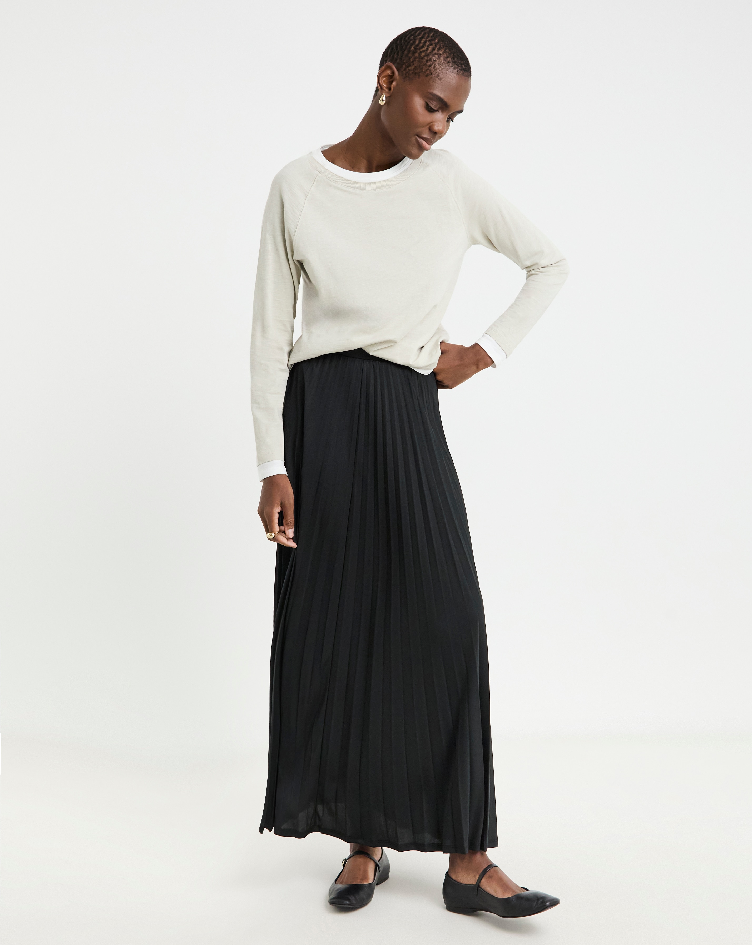 Black Pleated Pull On Jersey Maxi Skirt | JD Williams