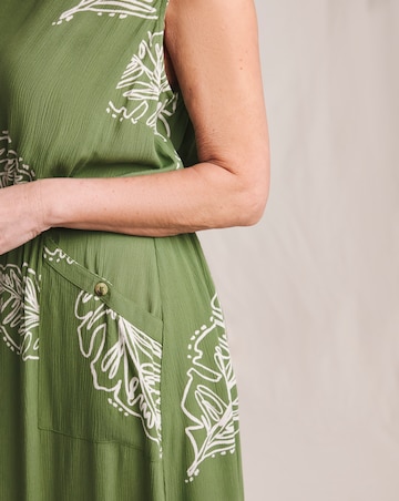 Julipa Textured Crinkle Printed Pocket Midi Dress