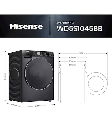 Hisense 5S Series WD5S1045BB 10.5KG Auto Dosing Freestanding Washer Dryer Black
