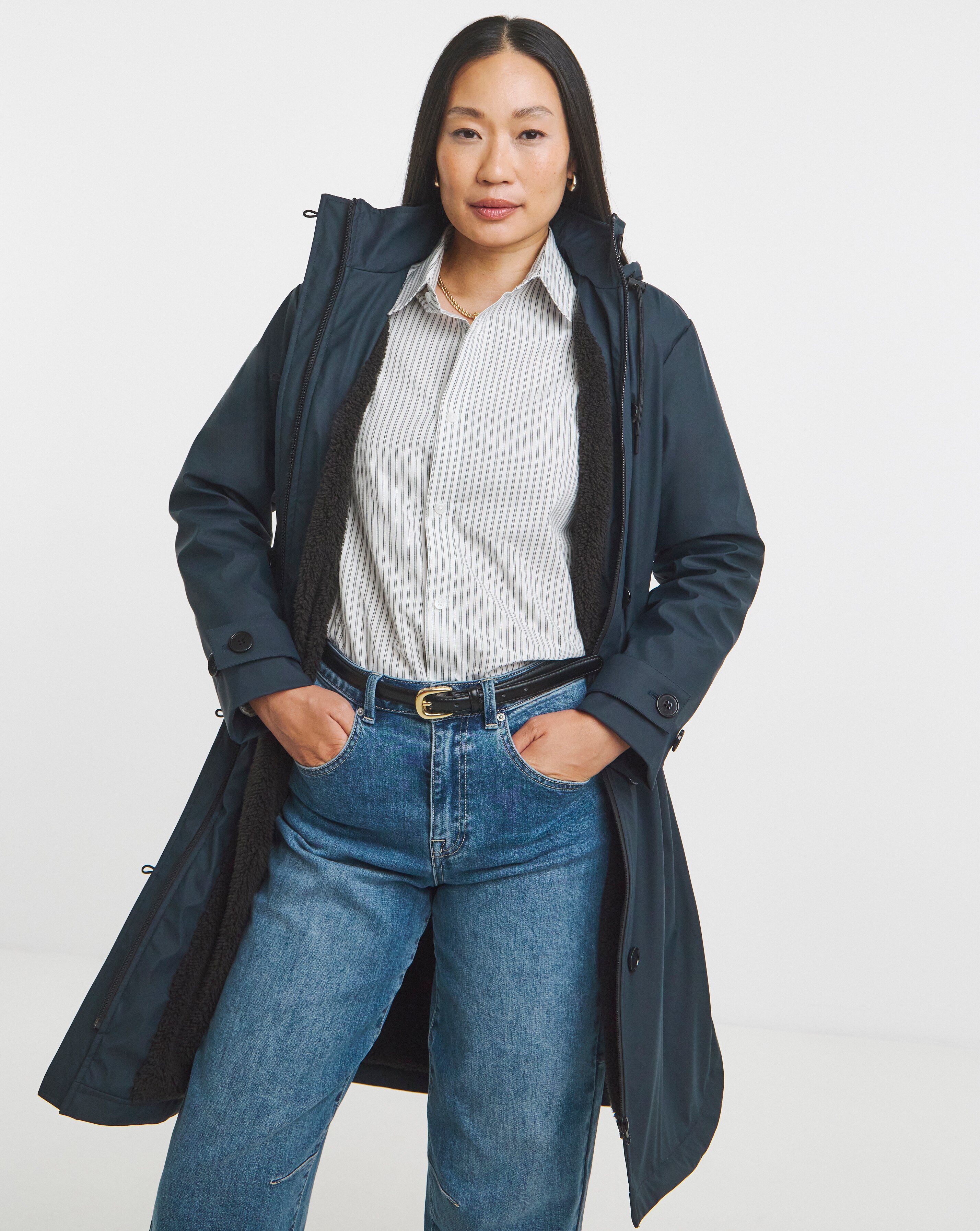 Navy Fleece Lined Rubberised Raincoat