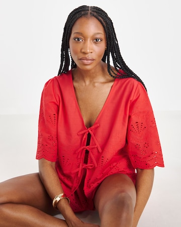 Simply Be Cotton Beach Broderie Shirt And Short Co-Ord Set