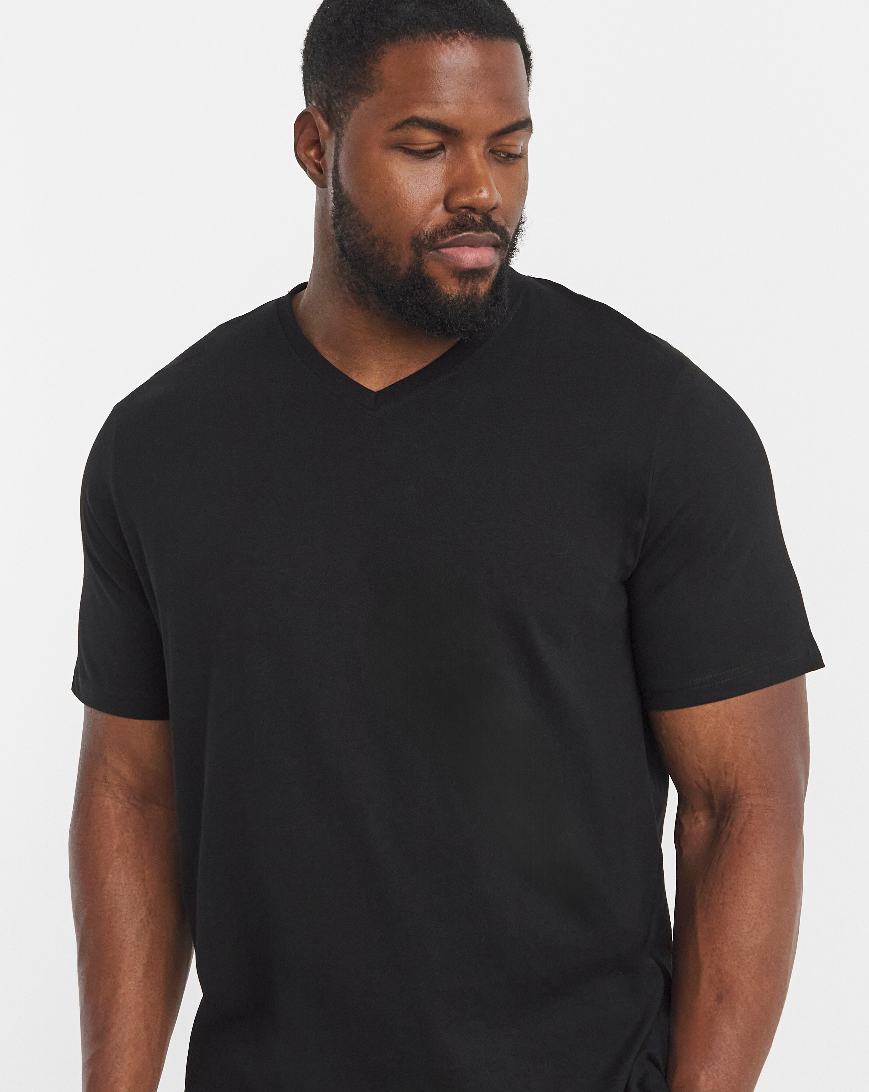 Pure Cotton V- Neck T-Shirt Long- Black