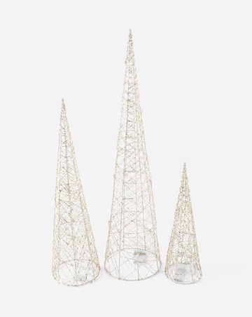 Set of 3 Gold Shimmer Light Up Cone Christmas Trees