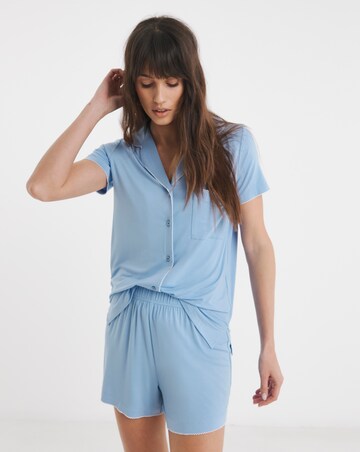 Figleaves Picot Trim Button Through Pyjama Shortie Set