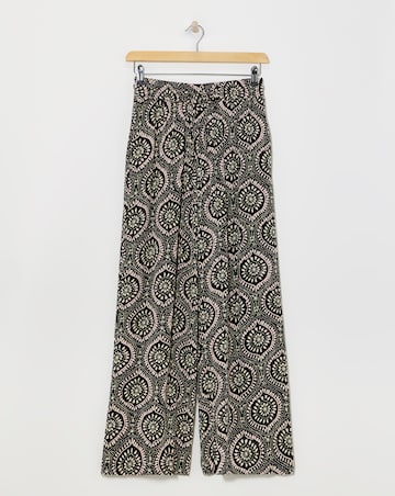 Mono Print Crinkle Shirred Waist Wide Leg Trousers