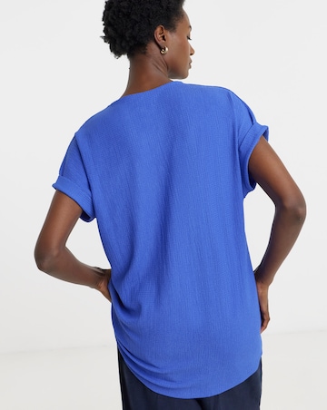 Textured V-Neck Zip Front Longline Top