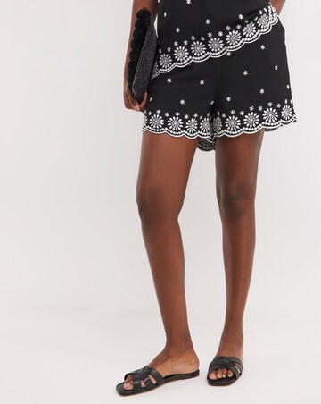 Black Broderie Hem Shorts