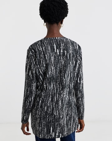 Mono Print V-Neck Split Hem Slouch T-Shirt