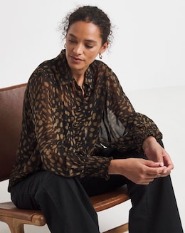 Printed Georgette Volume Sleeve Shirred Cuff Shirt