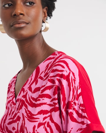 Woven Front V Neck Longline Top