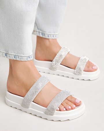 Kitty Diamante Slider Mule Sandals - Extra Wide Fit (EEE)