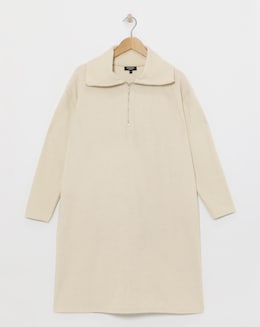 Roll Neck Zip Detail Cut and Sew Short Dress