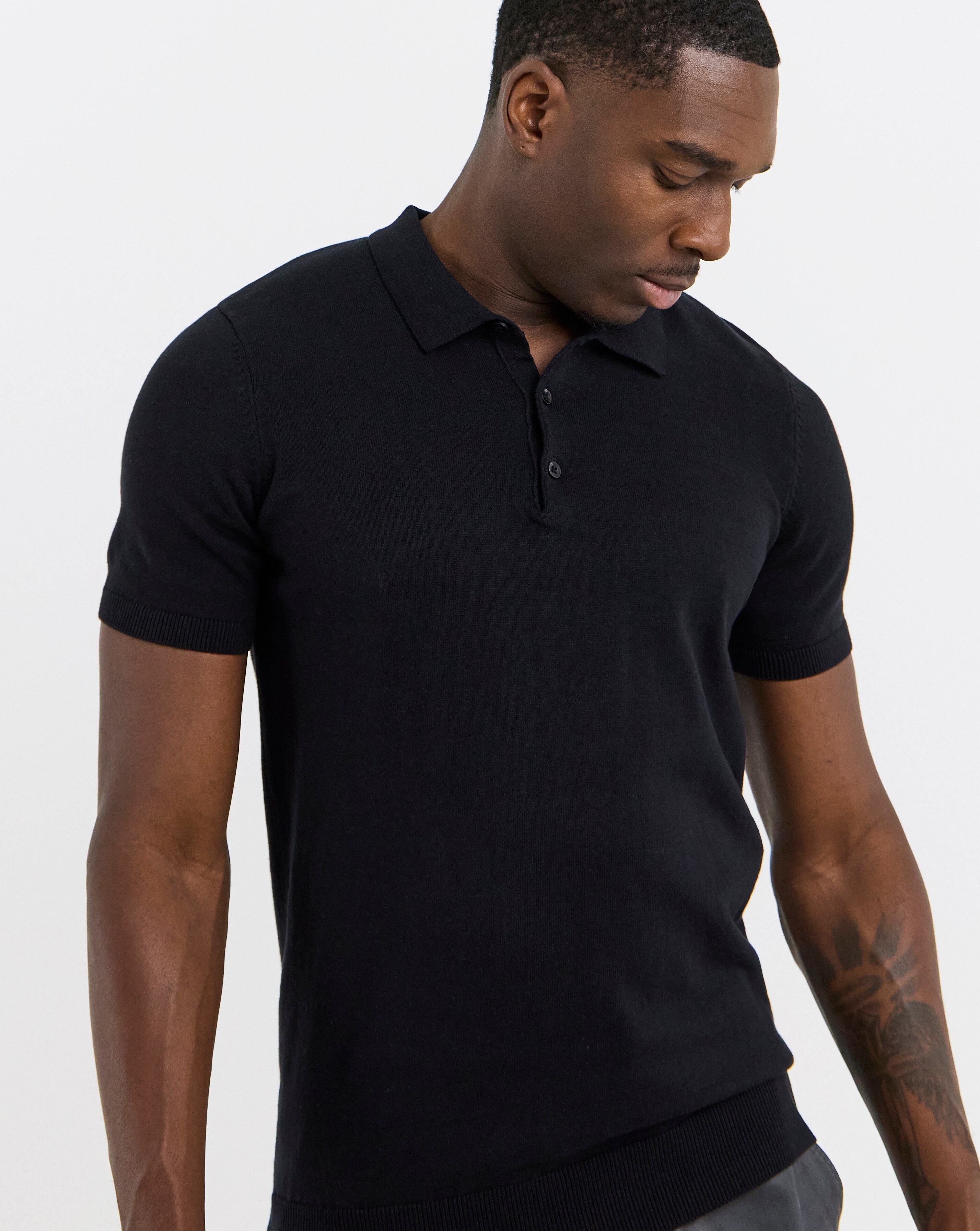 Black Cotton Short Sleeve Knit Polo | JD Williams