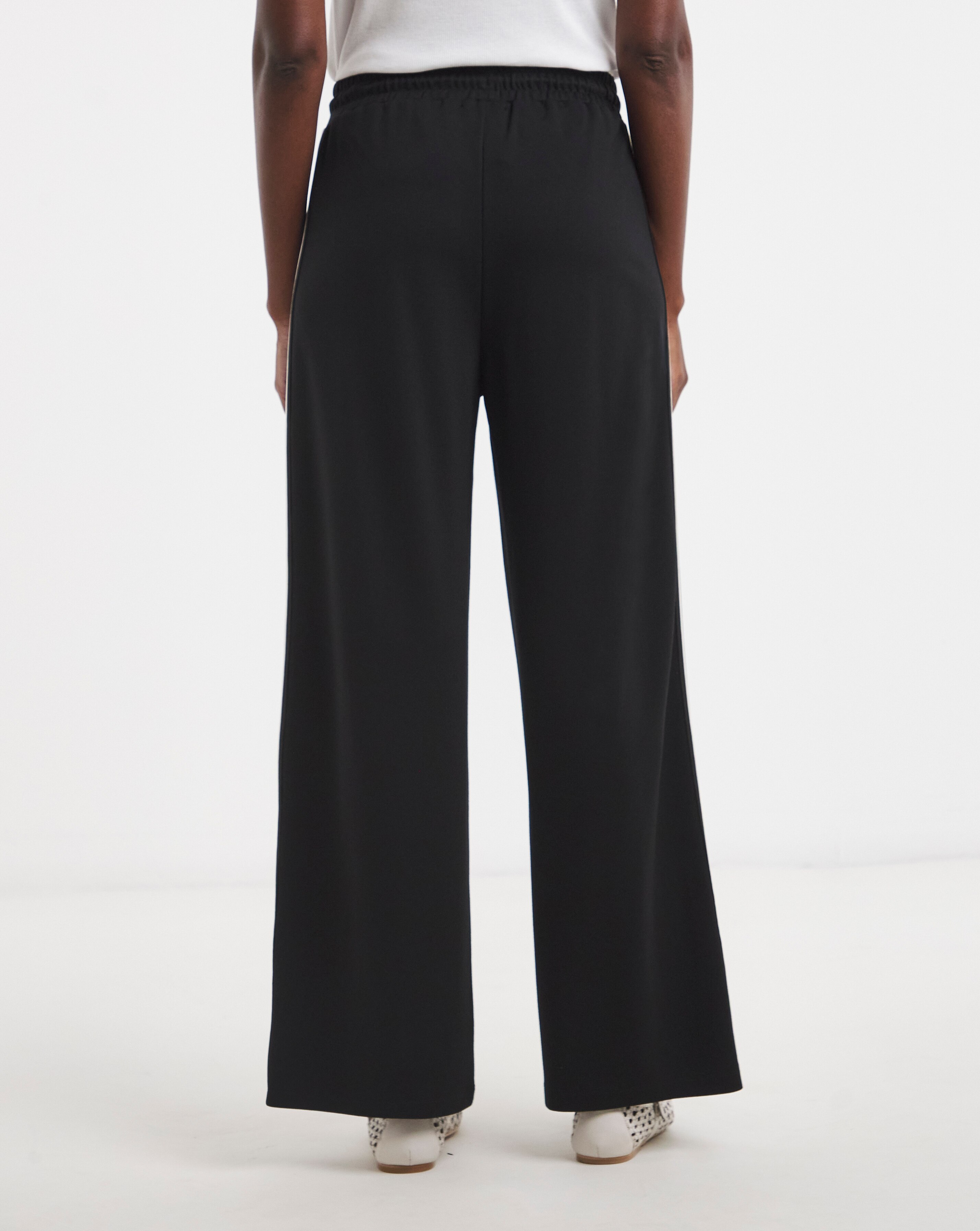 Black Stretch Ponte Side Stripe Wide Leg Trouser | JD Williams