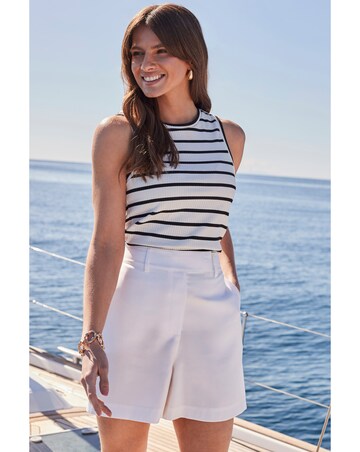 Sosandar White Twill Longline Bermuda Shorts