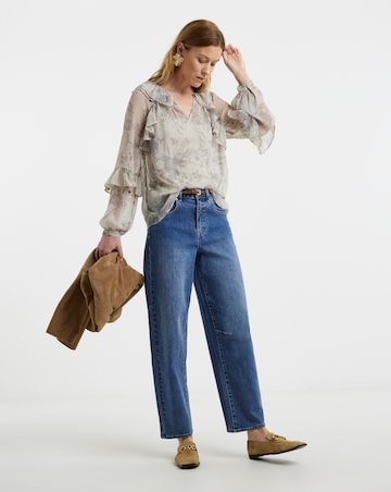 Womens Chiffon Ruffle Detail Blouse - Cream Floral