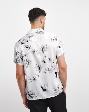 Mono Floral Print Cuban Collar Shirt