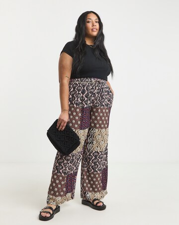 Simply Be Multi Print Tie Waist Crinkle Wide Leg Trouser