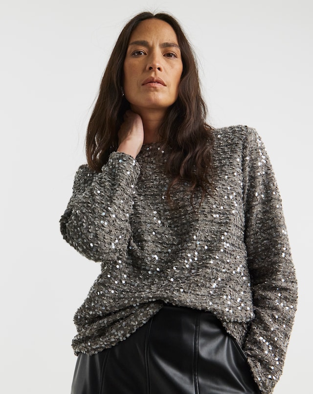 Boucle Sequin Slash Neck Top