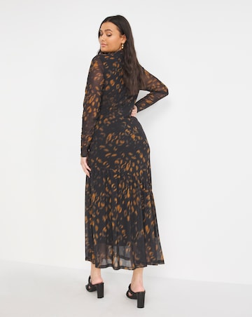 Joanna Hope Animal Asymmetric Frill Mesh Maxi Dress