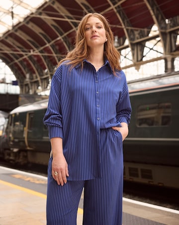 Stripe Twill Oversized Long Sleeve Shirt