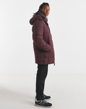 Burgundy Mid Length Puffer Jacket