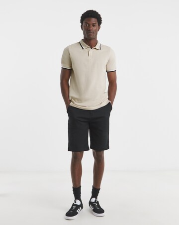 Tipped Pique Polo Long Length- Ecru