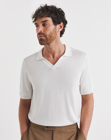 Folio Off White Open Neck Knitted Polo