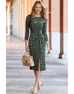 Sosandar Abstract Print Knot Midi Dress