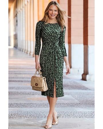 Sosandar Abstract Print Knot Midi Dress
