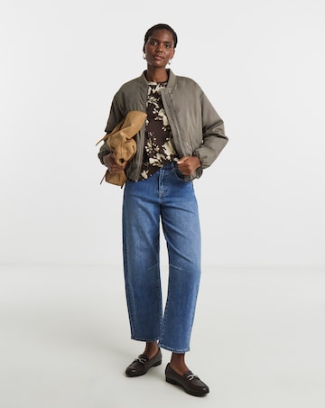 Brown Print Longline Curved Hem 3/4 Sleeve Top