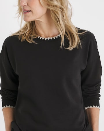 Pure Cotton Black Crew Neck Stitch Detail Sweatshirt