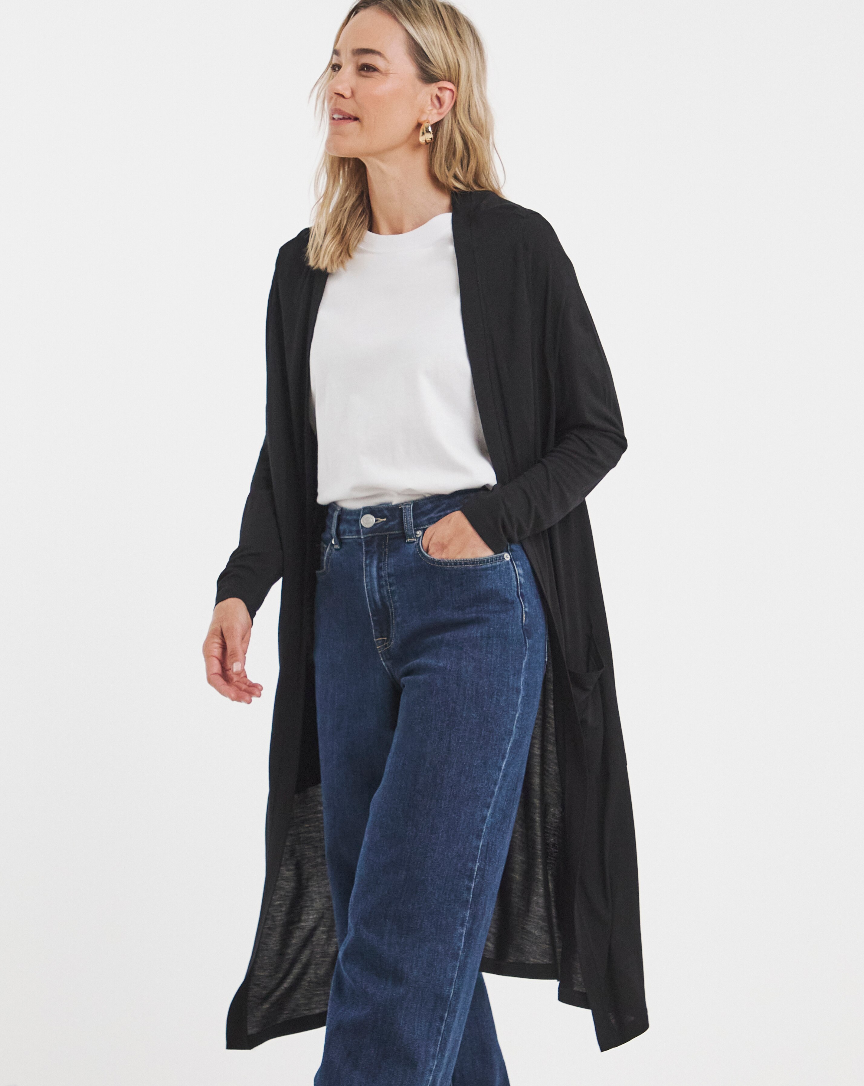 Black Longline Jersey Pocket Cardigan