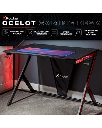 X Rocker Ocelot Gaming Desk and Saturn Junior Gaming Chair Bundle - Red
