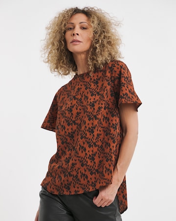 Animal Print Short Sleeved Woven Top