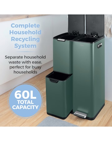 Tower 60L Recycling Bin with 3 Individual Compartments