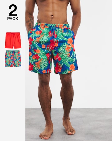 2 Pack Tropical Print Swim Shorts Long