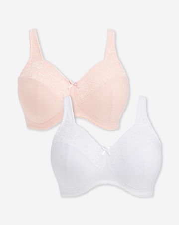Pretty Secrets (2 Pack) New Sarah Cotton Full Cup Non Wired Bras (B-G) Blush/Wht