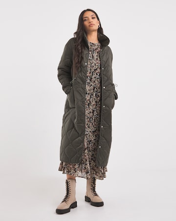 Khaki Longline Quilted Jacket