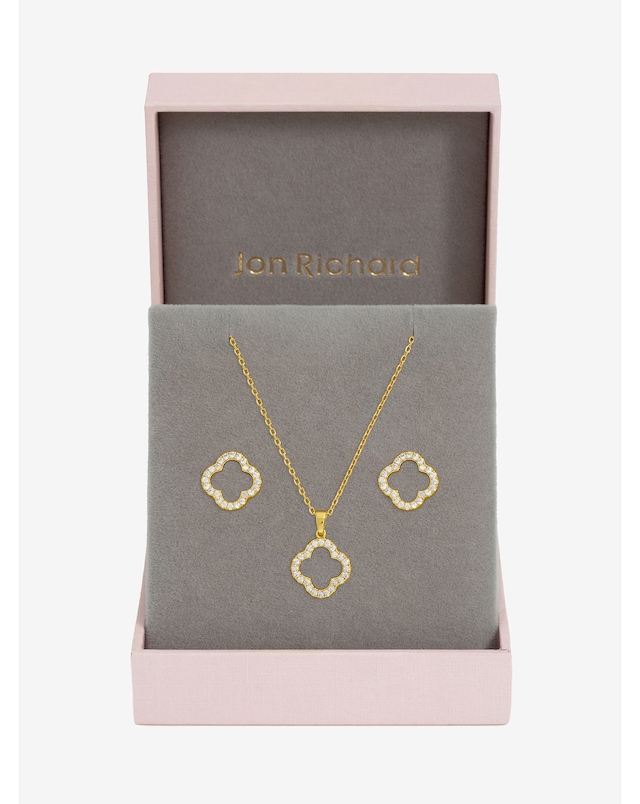 Jon Richard Gold Plated Cubic Zirconia Open Clover Set - Gift Box