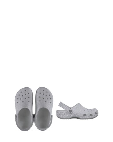 Crocs Silver Classic Glitter Clogs -Standard Fit (D)