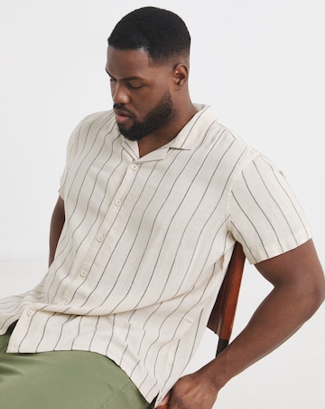 Short Sleeve Stripe Linen Blend Revere Collar Shirt