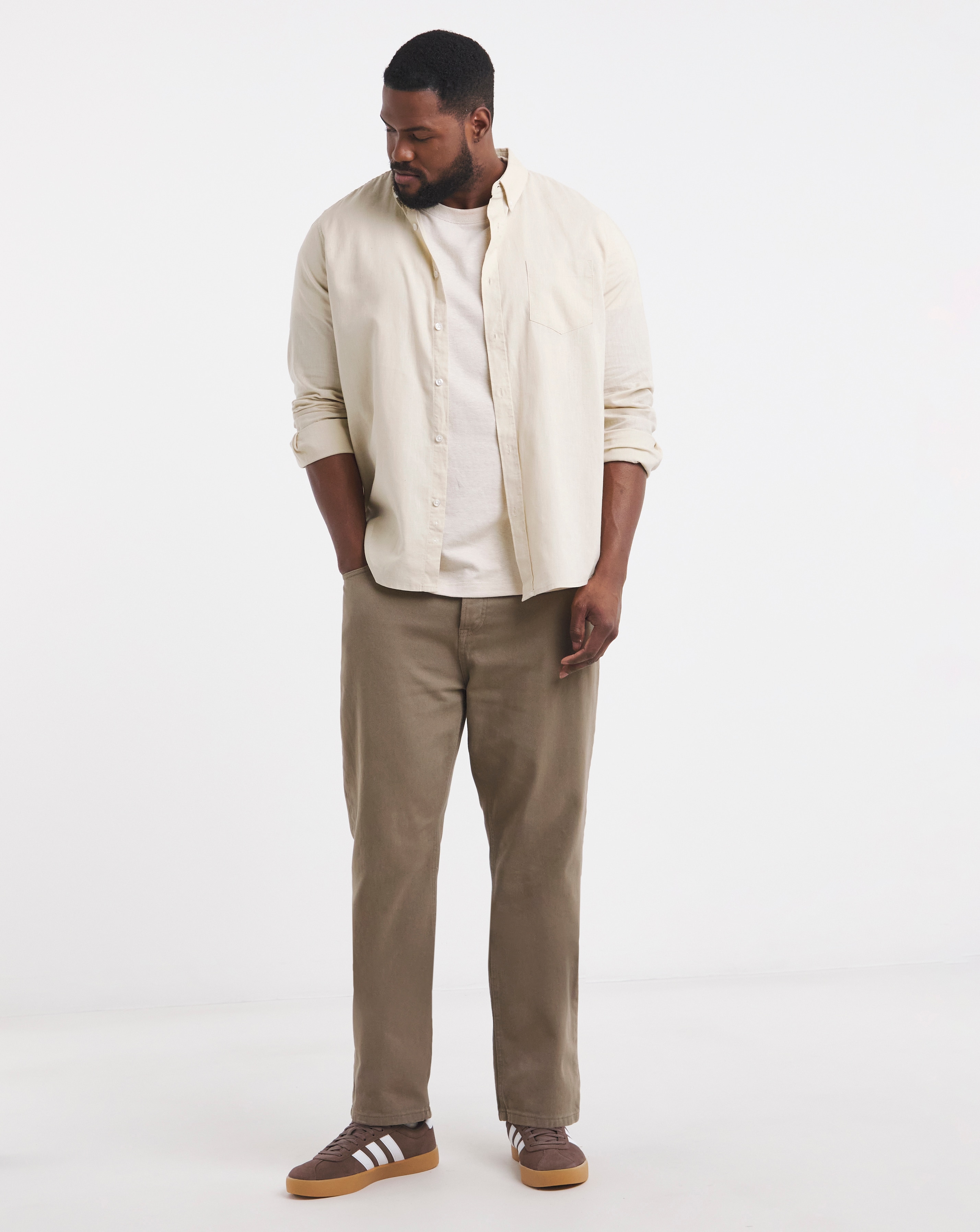 Linen Blend Relaxed Fit T-Shirt- Stone | JD Williams