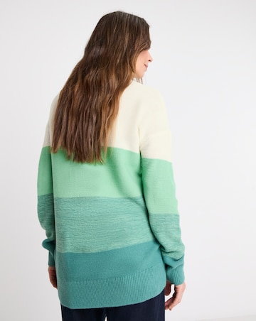 Green Stripe V Neck Curved Hem Tunic
