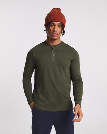 Long Sleeve Grandad T-Shirt Long Length- Khaki