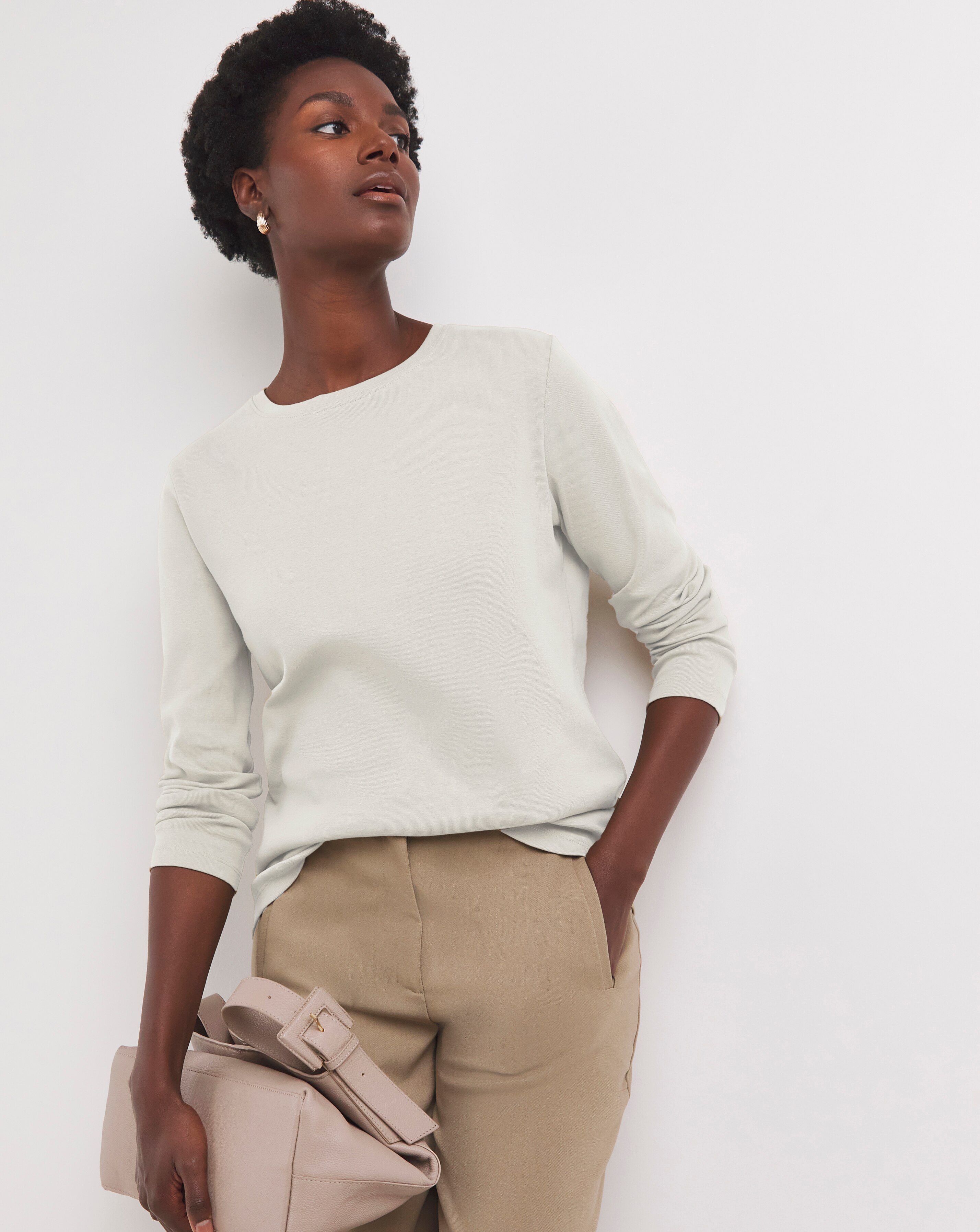 Pure Cotton Ivory Crew Neck Long Sleeve T-Shirt