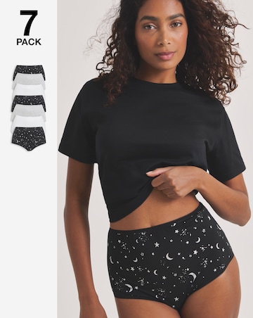 Pretty Secrets (7 Pack) Cotton Full Fit Knickers Grey Stars