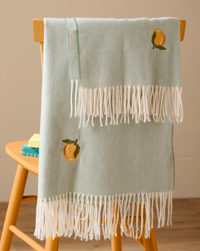 Furn. Fruits Lightweight Orange Embroidered Throw