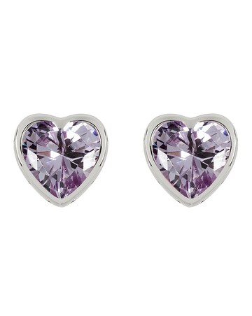Radley Ladies Silver Light Amethyst Heart Stud Earrings